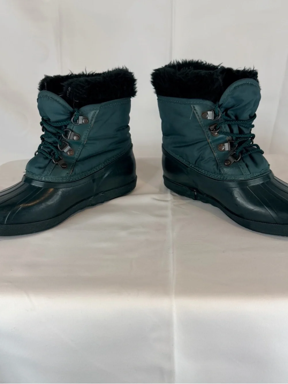SOREL Size Y5/W7 Duck Boot Kaufman Green Faux Fur Felt Lined Winter VINTAGE